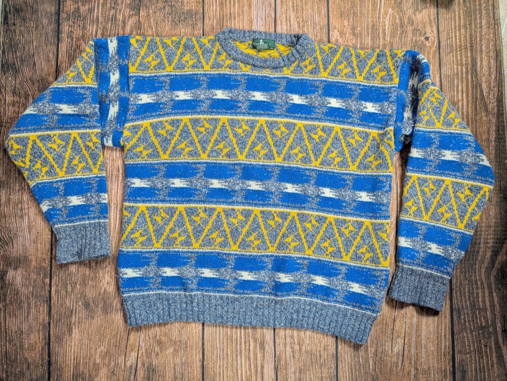 Vtg Fisherman Ski Nordic Fair Isle Pullover Sweater 70% WOOL XL Tall Hunt Club